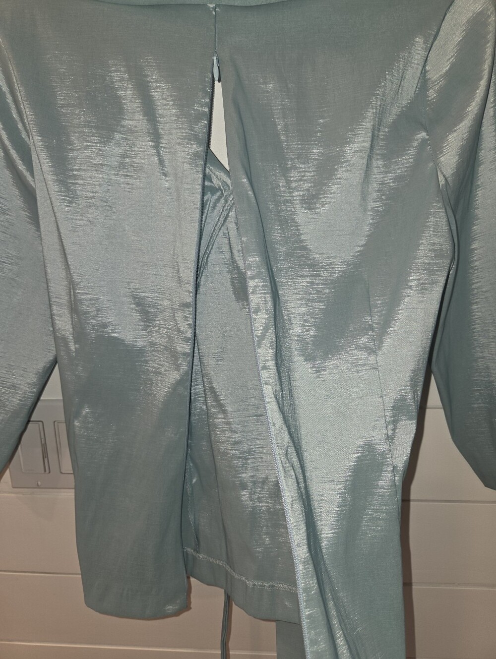 Alex Evenings Pale Blue Satin Wrap Blouse - Picture 5 of 5